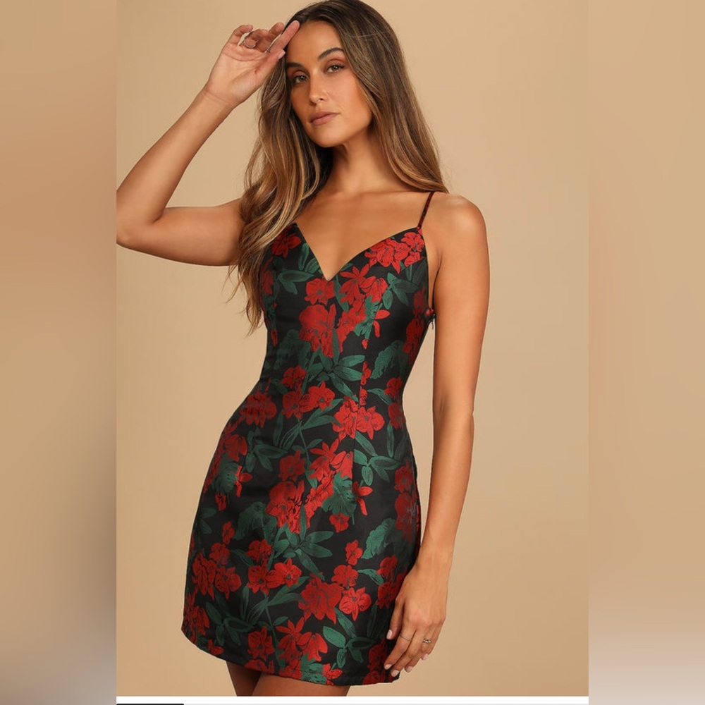 Lulu's Black and Red Sheath Mini Dress Spaghetti Strap